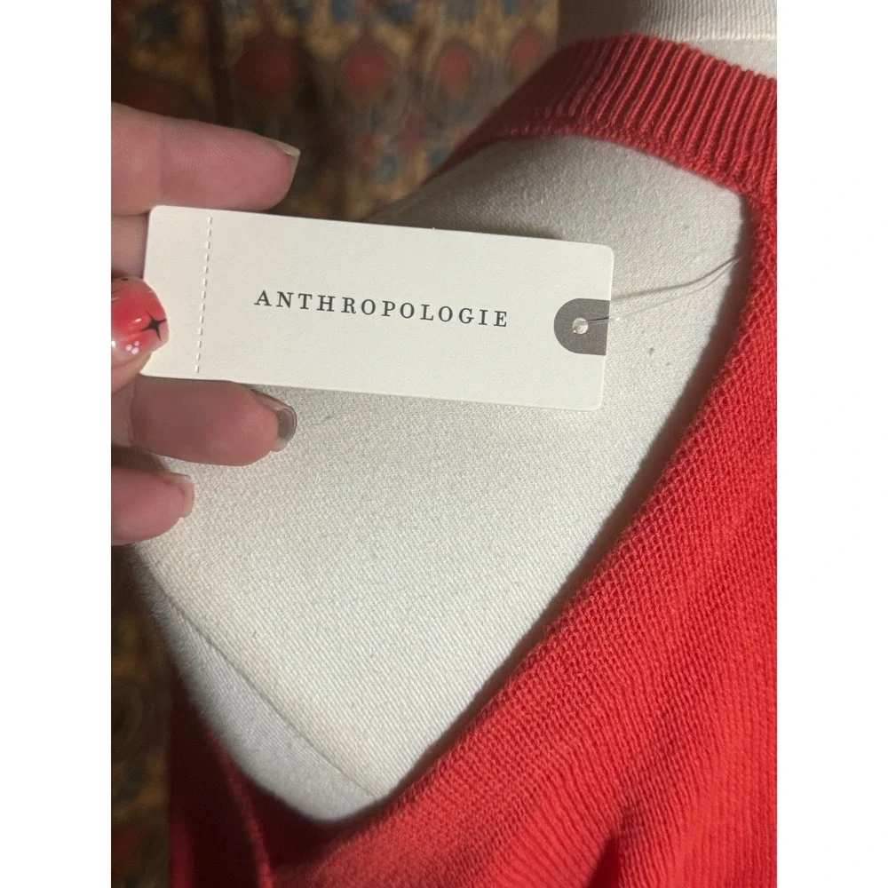 Anthropologie Red Open Shoulder Knit Top XS Bell Sleeve New‎ with Tags